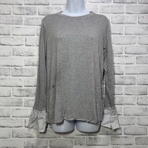 Bobeau Gray Blue Striped Bell Sleeve Blouse Large